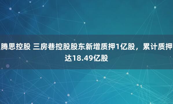 腾思控股 三房巷控股股东新增质押1亿股,累计质押达18.49亿股